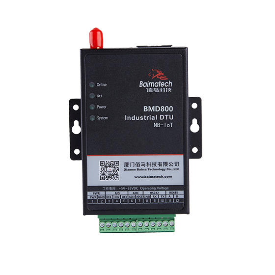 BMD800 NB-IoT 无线数传DTU，基于NB-IoT网络给予窄带无线通信与低速率数据传输。NB-IoT物联网终端，具有连接量大，覆盖面广，穿透性好，功耗低、成本低等强大优势。
